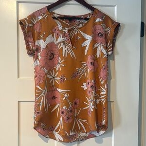 Floral Print Women's Top - Orange and Pink